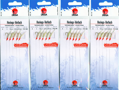 4 Stück DEGA Heringspaternoster 5 Haken #4 echte Fischhaut Heringsvorfach