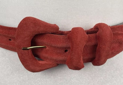 Vtg 80s Womens Belt Sz Large RED Halls And Swanson Suede Leather Made In Italy - Picture 3 of 12