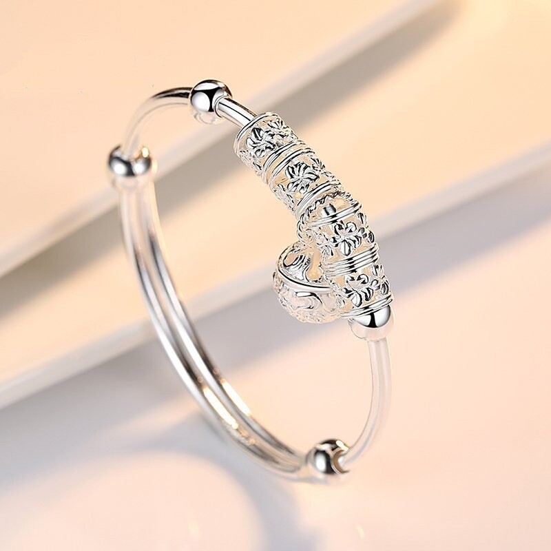 925 Sterling Silver Fashion Women Jewelry Hollow Bell Bangle