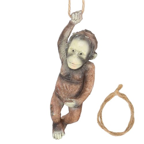 Monkey Chimp Hanging Rope Garden Ornament In/Outdoor Statue Sculpture Resin Gift - Picture 11 of 14