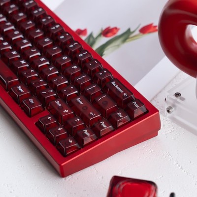 RED ASHAY LIONレッドアッシェイ ライオンFrosted Glass Red Frosted Translucent Keycaps Set Crystal Clear 115 Keys Cherry