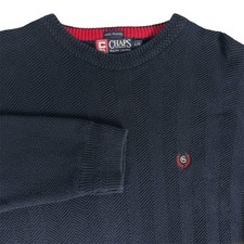 VTG Chaps Ralph Lauren Sweater Mens L Navy Herringbone Hand Framed Crest Logo