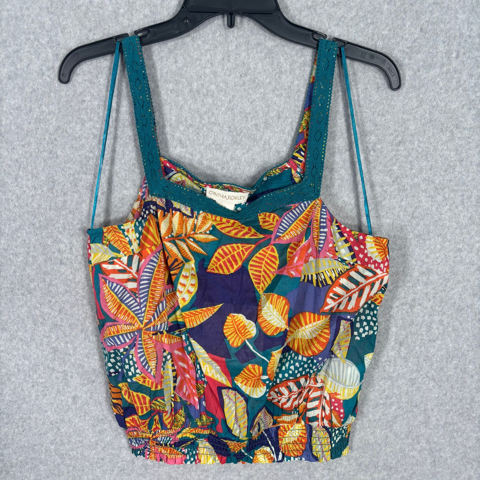 Cynthia Rowley Tank Top Women Small Crochet Crop Tropical Coconut Resort Cotton