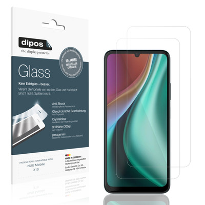 2x Schutzfolie für NUU Mobile X10 - Anti-Shock 9H Folie dipos Glass