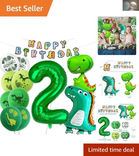 Dinosaur 2nd Birthday Decorations Set with Foil Balloons & Happy Birthday Banner