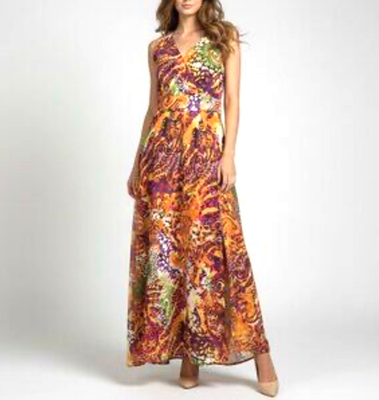 ASHRO fit & flare maxi dress faux-wrap boho resort ready size 6 plunging  neck