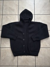 Black Knit Hooded Button Cardigan Sweatshirt with Front Pockets Size S