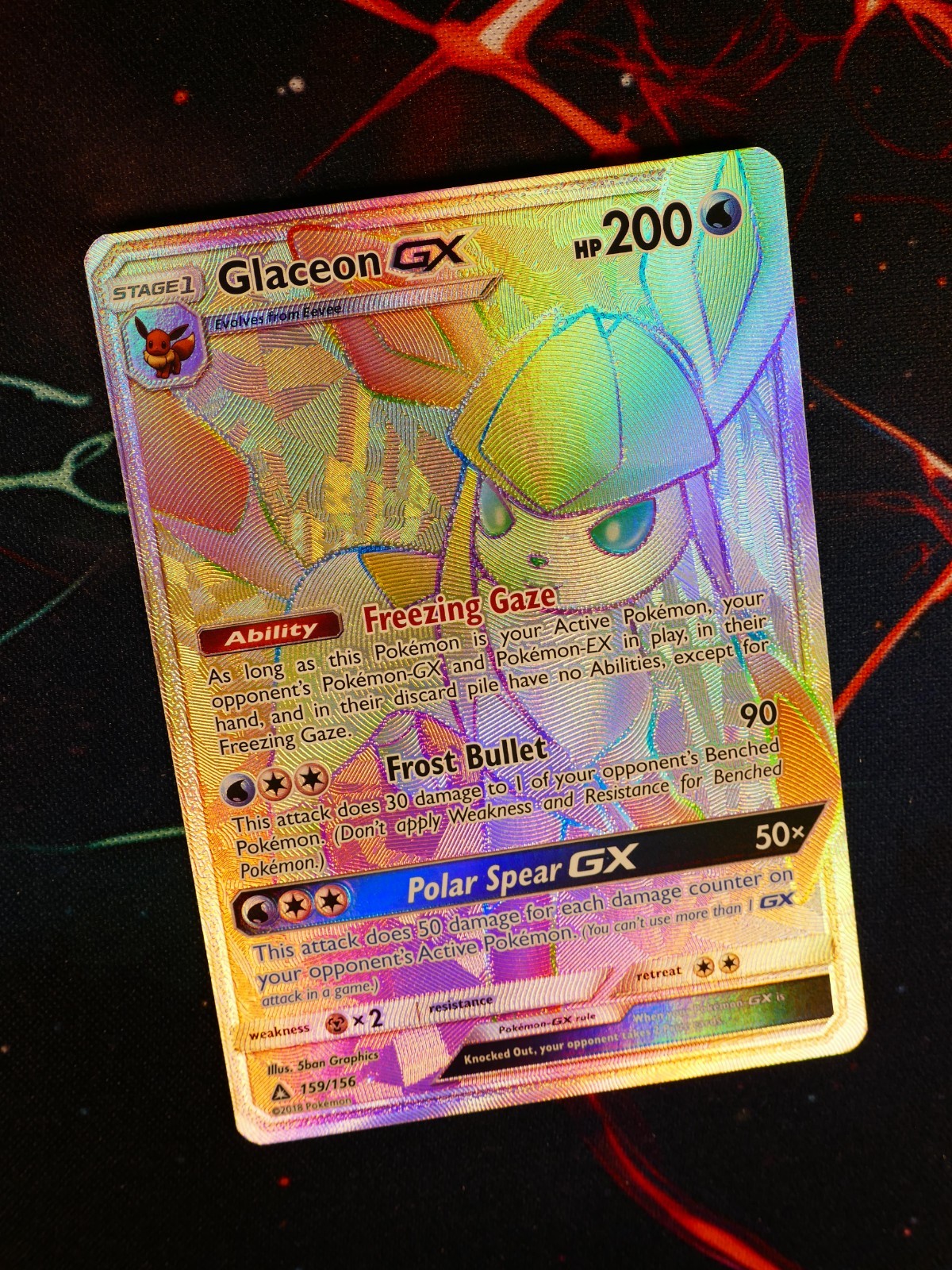 LP/NM Pokemon (Rainbow) GLACEON GX Card ULTRA PRISM Set 159/156 Secret Rare Holo