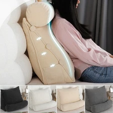 Wedge Reading Pillow Removable-Cover Back Support Cushion w/ 3-Position Headrest