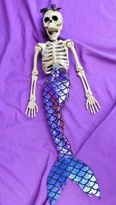 Mermaid Skeleton 17  Halloween Hanging Jointed Figure Iridescent Purple Tail