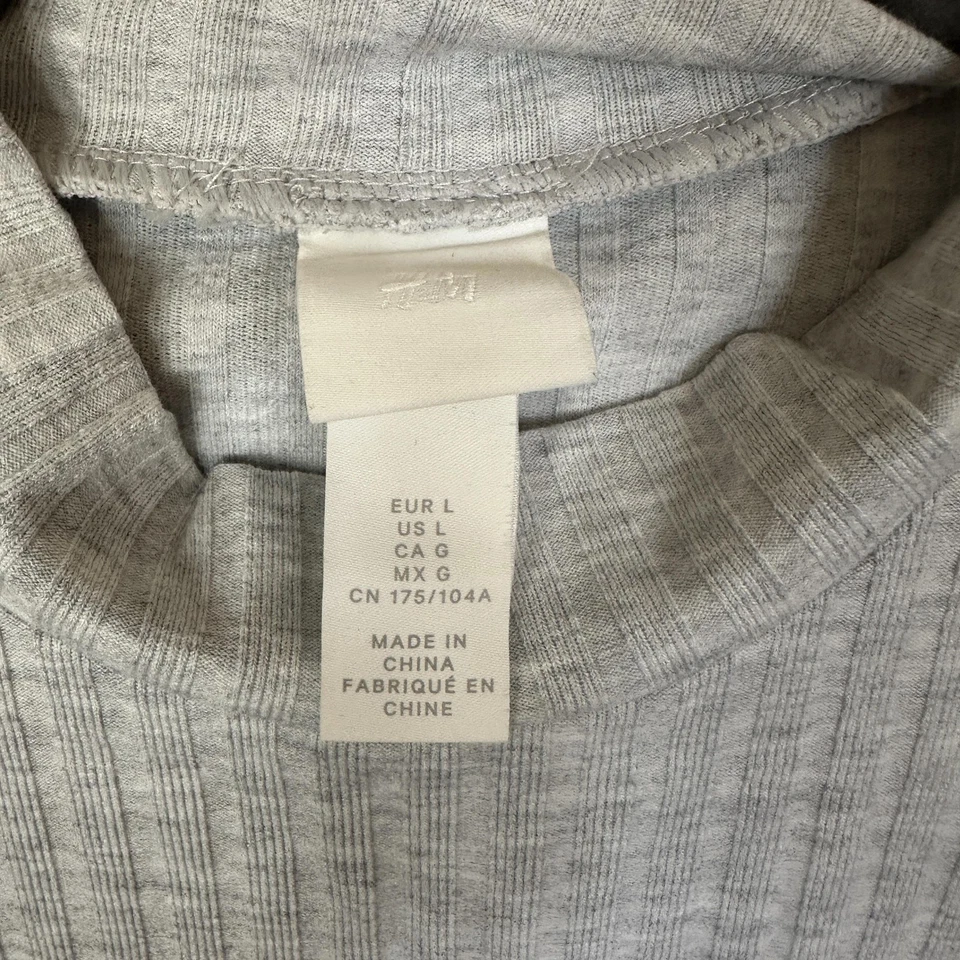 Camisa H&M Mujer Grande Gris Acanalada Cuello Simulado Manga Larga Recortada Elastizada Tejida Foto 4 de 4