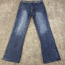 Machine Jeans Men's 36X32 Boot Cut Distressed Blue Denim Durable Comfort Used