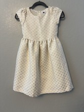 Janie and Jack ivory and gold shimmer polka dot ruffled holiday dress size 8