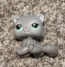Littlest Pet Shop LPS 82 Gray Persian Cat Green Eyes Hasbro Authentic Sharpie 