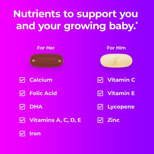 One A Day Pre-Pregnancy Couple's Pack Multivitamin, Prenatal Vitamins, 30+30 Ct - Picture 3 of 9