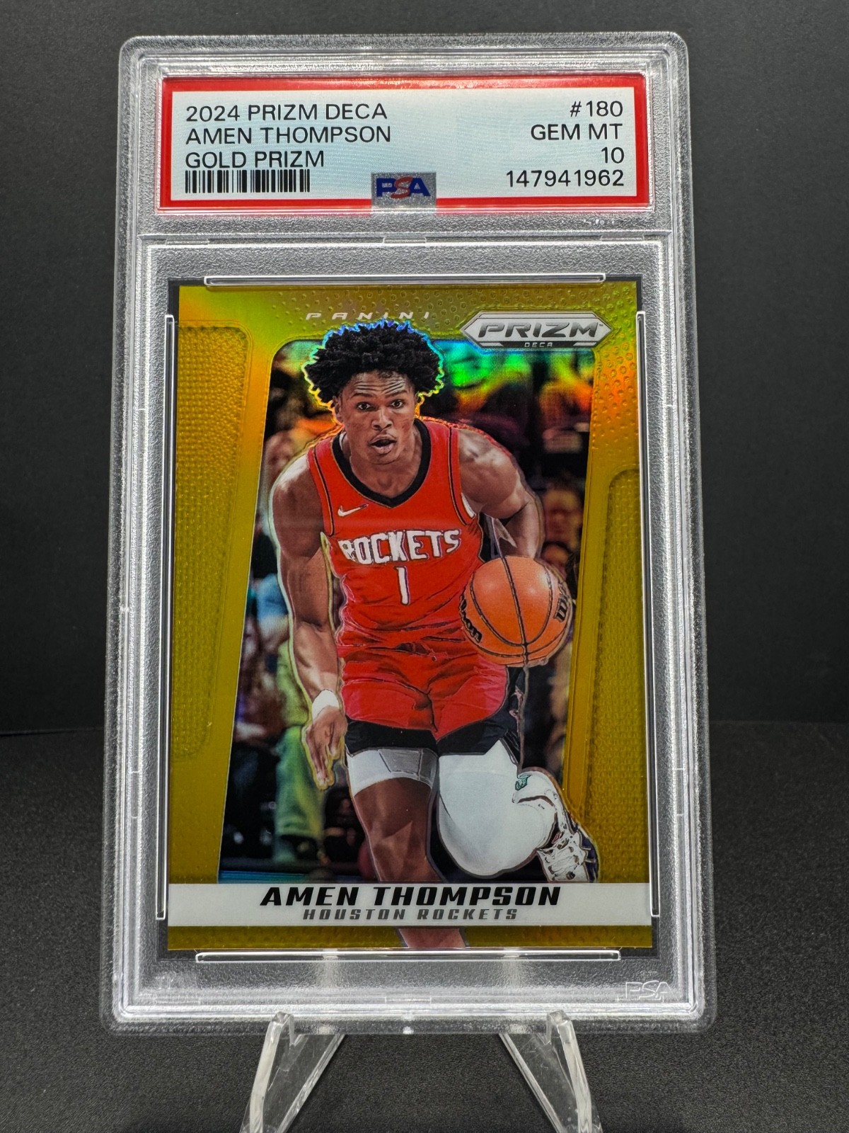 2024-25 Prizm Deca Amen Thompson Gold Prizm /10 PSA 10 GEM Houston Rockets SSP