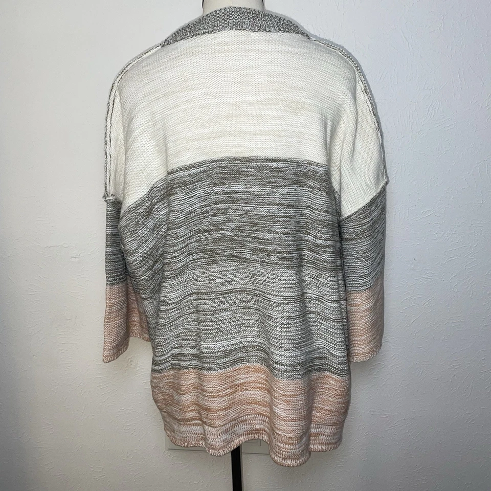 Easel Oversized Sweater Medium Colorblock Knit Pullover Beige Gray Peach Stripes - Image 3 of 4