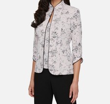 Alex Evenings Womens Pink Glitter Jacquard Jacket  Sleeveless Top Set Petite PL