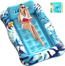 Pool Floats Adult,76" X 48" XL Inflatable Tanning Pool Lounger Float with Pillow
