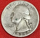 1939 Washington Quarter. 90% Silver. Free Shipping!