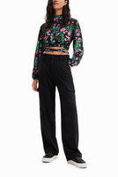 Desigual Damen Bluse Top Viskose Bunt Gebunden Cropped Gr.M 22WWBW09