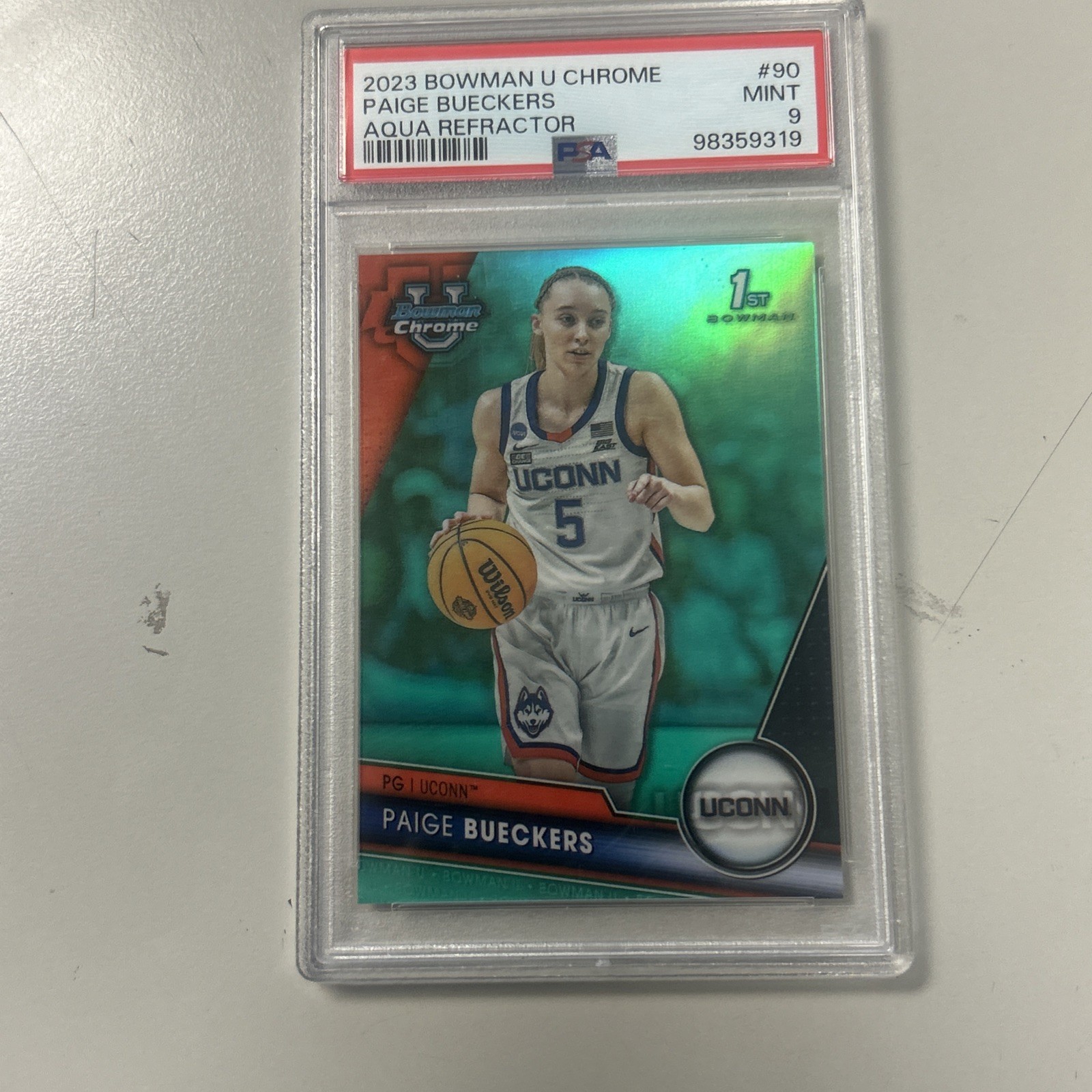 2023 Bowman U Chrome Aqua Refractor #90 Paige Bueckers RC Rookie /299 PSA 9 view 5
