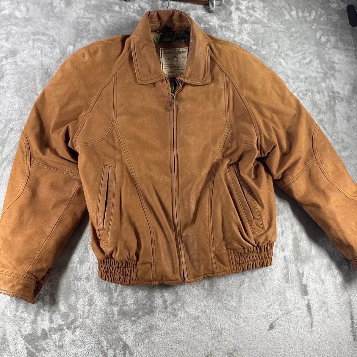 RARE Vtg Members Only Mens Sz 44 Suede Leather Pattern Lined