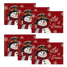 Merry Christmas Decorations Snowman Let It Snow Snowflakes Placemats 6PCS 12x18"