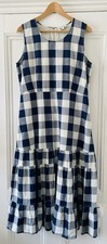 JW Anderson X Uniqlo Womens Navy Blue Check Sleeveless Tiered Maxi Dress L UK 14