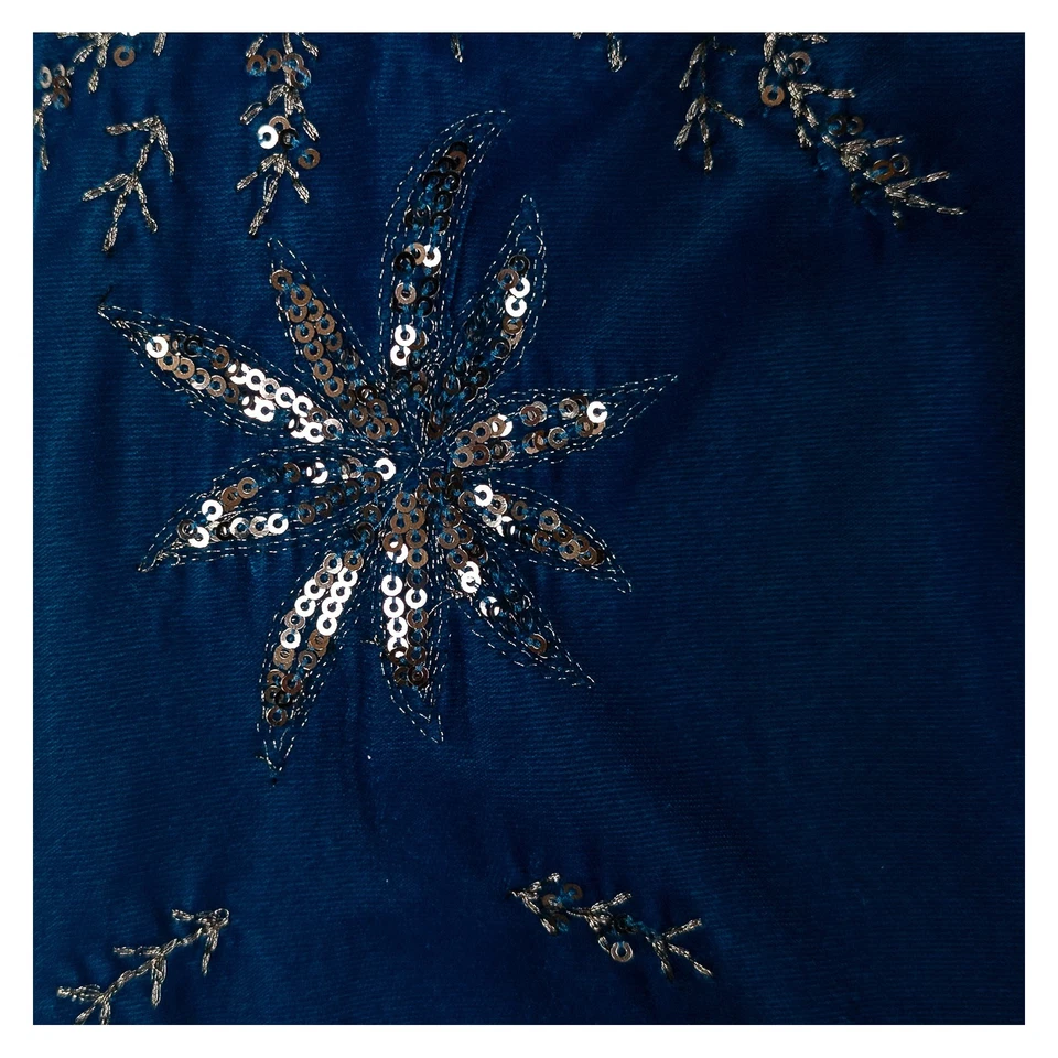 Monsoon Top UK 12 Teal Blue Velvet Sequin Embroidered Boho V-Neck Blouse - Image 4 of 4