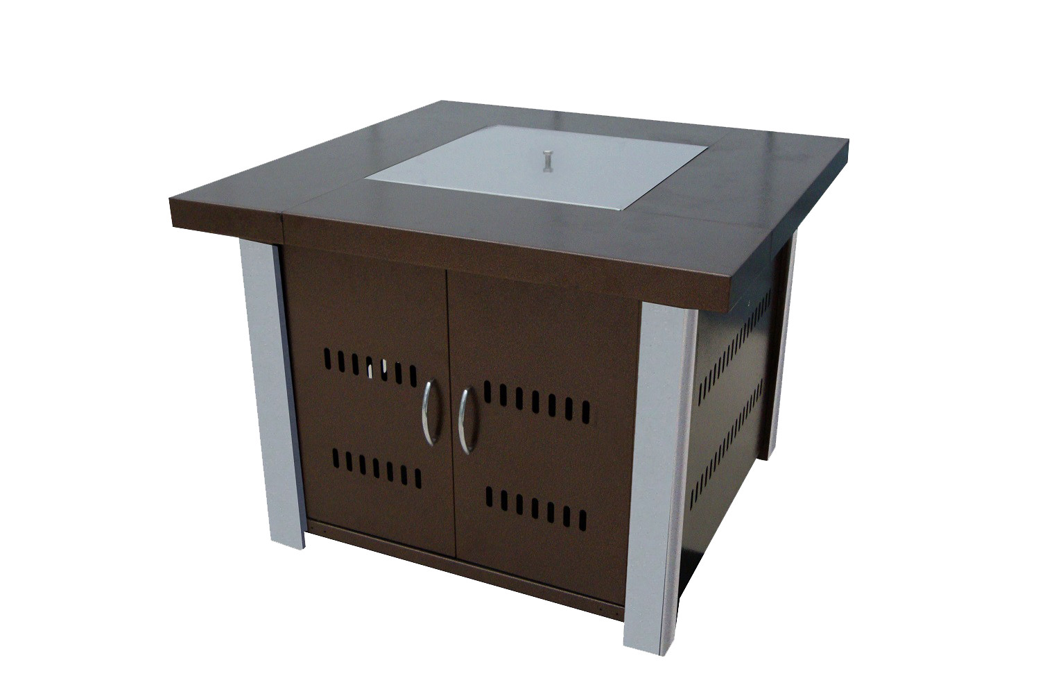Hiland 38" Square Powder Coated Bronze Fire Pit - Stainless 
