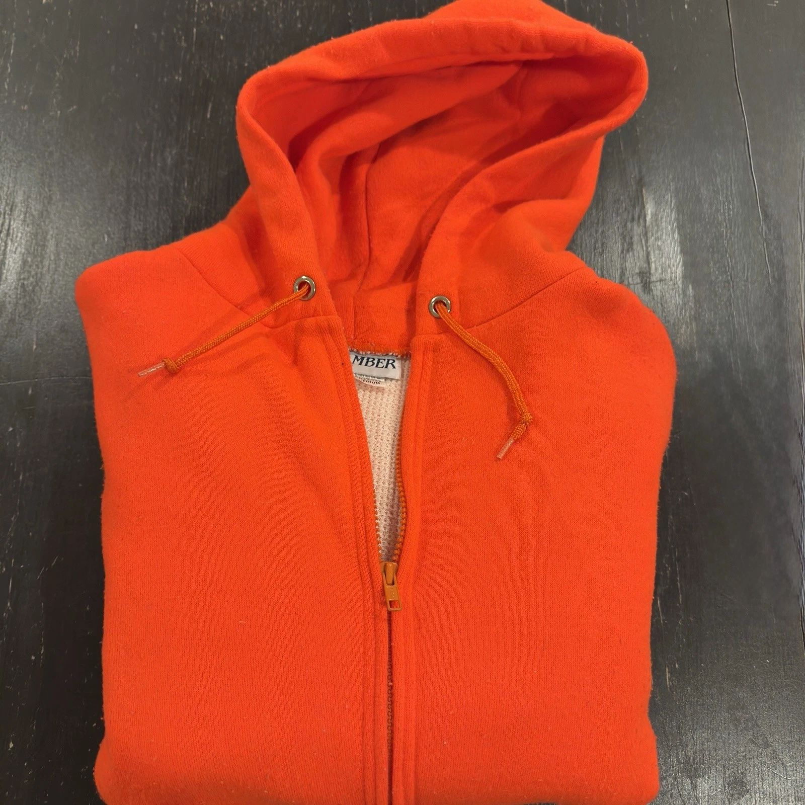 90s USA Made Orange Blaze Camber Thermal Lined Full Zip Up Workwear Hoodie M