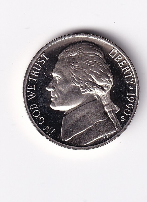 1990 S Proof Jefferson Nickel 5c Coin from Proof Set #1598