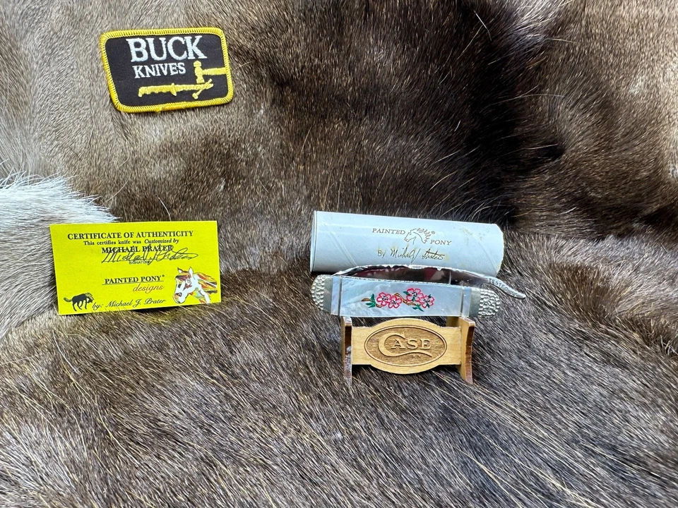 Cuchillo madreperla 2013 Case "PROTO" Poni pintado Russlock "Rosa roja" como nuevo Foto 2 de 4