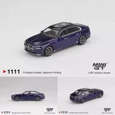 MINI GT 1:64 i7 xDrive60 Tanzanite Blue Metallic Diecast Model Car