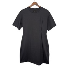 Anthropologie NWT Draped T Shirt Dress Asymmetrical Pinch Waist Black Size M