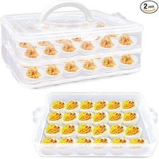 2 Layers Deviled Egg Containers with Lid,48 Slots Deviled Eggs Holder with Handl