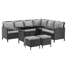 SVITA MADISON Rattan-Lounge Ecksofa Rattan-Lounge Gartenmöbel-Set Schwarz