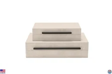 Generic Sagala Set of 2 Ivory Shagreen Decorative Boxes With Black Metal Premium