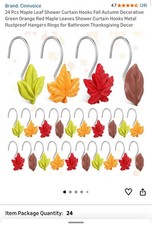 24 PCS Maple Leaf Shower Curtain Hooks Fall Autumn Decorative Hanger Rings