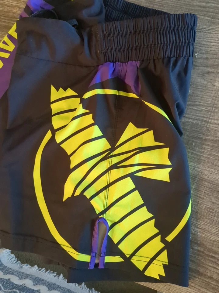 Pantalones Cortos Hayabusa Para Hombres 36 L Negro Púrpura Rayas MMA Grappling Jiu-Jitsu Muay Thai Foto 2 de 4