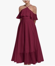 Chiffon Prom Formal Party Princess 13 To 15 Years Girl  s Burgundy Christmas