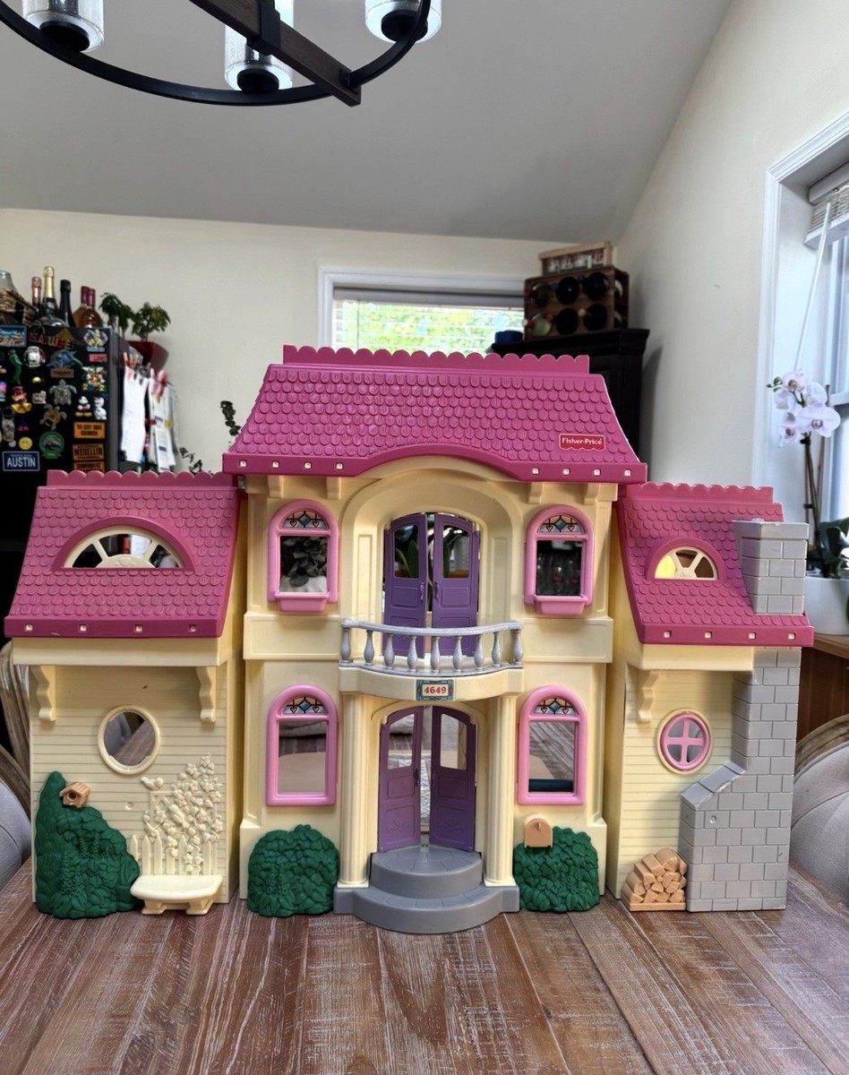 Vintage Rare Fisher Price Loving Family Grand Dollhouse Pink Roof
