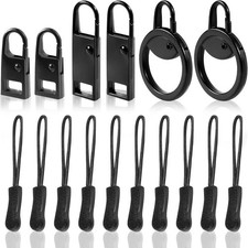 16 PCS Zipper Pull Tab Replacement Metal Handle Fixer  Zipper Tag Cord black