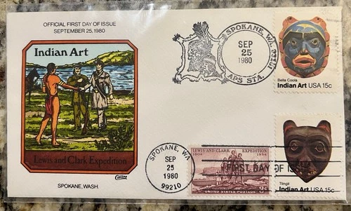 1980 Indian Art & Lewis and Clark Expedition FDC– Collins Cachet – Spokane, WA