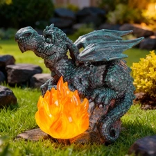 Solar Dragon Garden Decor, Porch Dragon Statue with Fiery Light - 6.8 inch La...