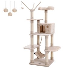 FEANDREA Cat Tree, Cat Condo with Hammock, Perch, Cat Tower, Beige PCT86M