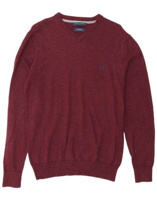 CREW CLOTHING Herren V-Neck Pullover Sweater Small Burgundy Flecked AJ29