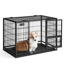 Feandrea 36.4 Inch Heavy Duty Dog Crate Metal Escape Proof Kennel Double Doors F