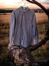 Vintage Aeropostale Mens Large Blue White Red Long Sleeve Flannel Shirt